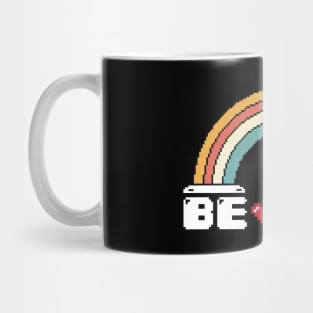 Be Kind Vintage Rainbow Peace Hippie Pixel Retro Style for Gamers heart Mug